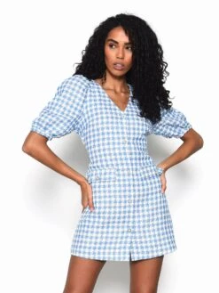 Glamorous Blue Houndstooth Style Mini Dress