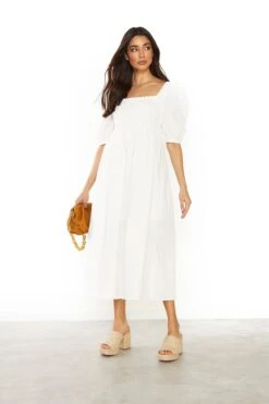 Glamorous Off White Square Neck Short Sleeve Midi Dress -Glamorous Shop 8733d06460a9d84a09ba3bd9ab53597a