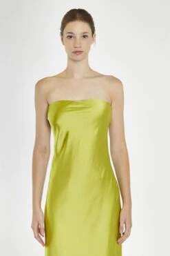 Glamorous Citrus-Green Strapless Bias-Cut Midaxi-Dress
