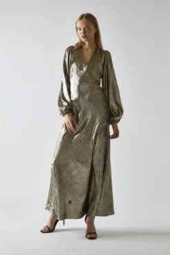 Glamorous Black Gold Metallic V-Neck Maxi-Dress