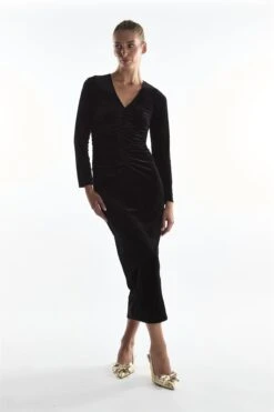 Glamorous Ruched Front Maxi Dress - Black Velvet