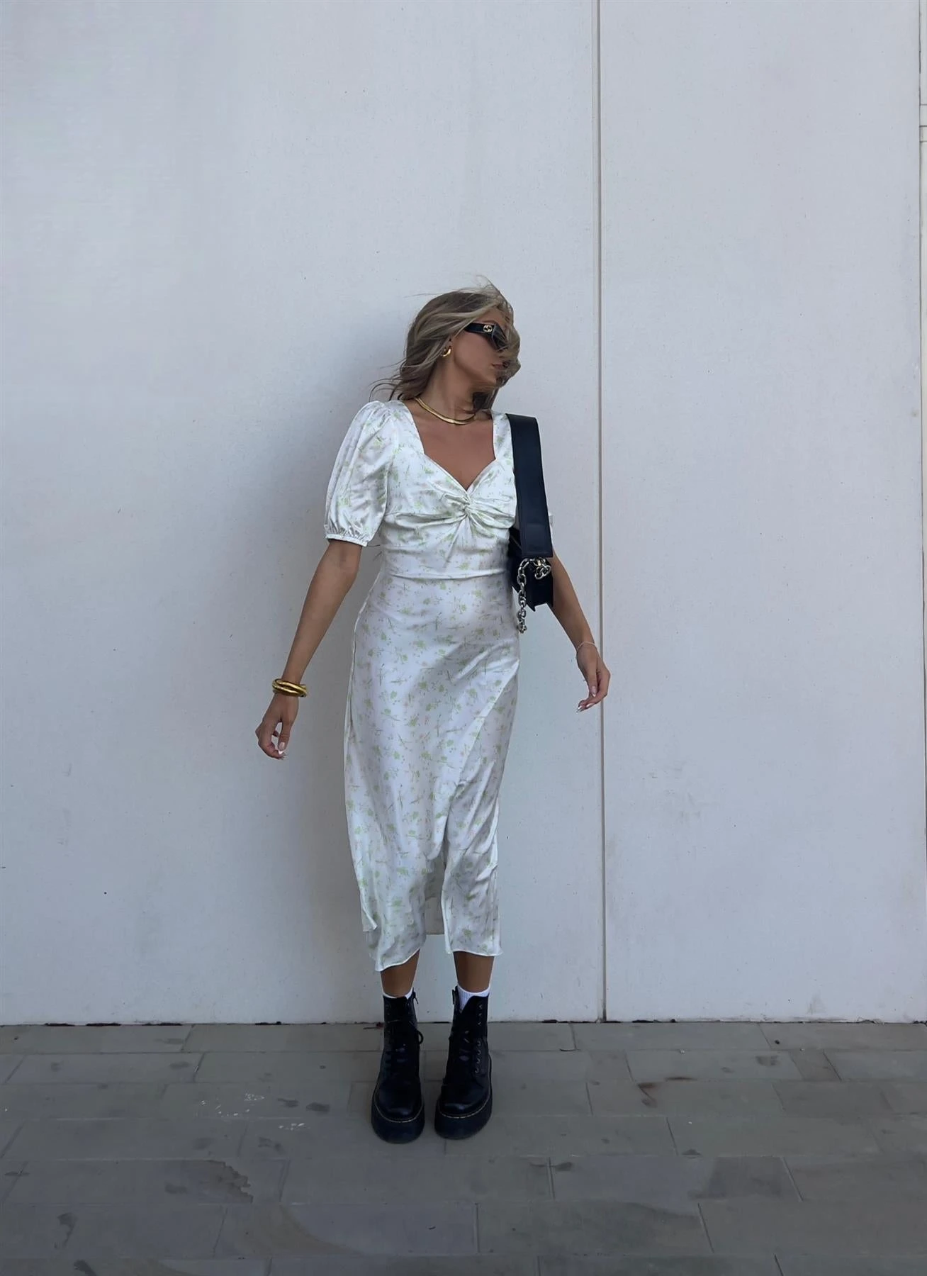 Glamorous Felicity Twist Front Midaxi Dress -Green Pink Stem Floral 6 Glamorous Felicity Twist Front Midaxi Dress -Green Pink Stem Floral - Image 4