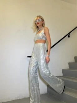 Glamorous Silver-Sequin Wide-Leg Trousers -Glamorous Shop 8d101fa4 d45c 4a61 a02f aff9986b9d41