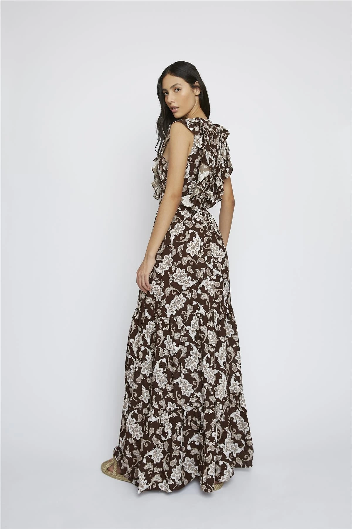 Glamorous Dark-Brown-Paisley Deep-V-Neck Maxi-Dress 4 Glamorous Dark-Brown-Paisley Deep-V-Neck Maxi-Dress - Image 2