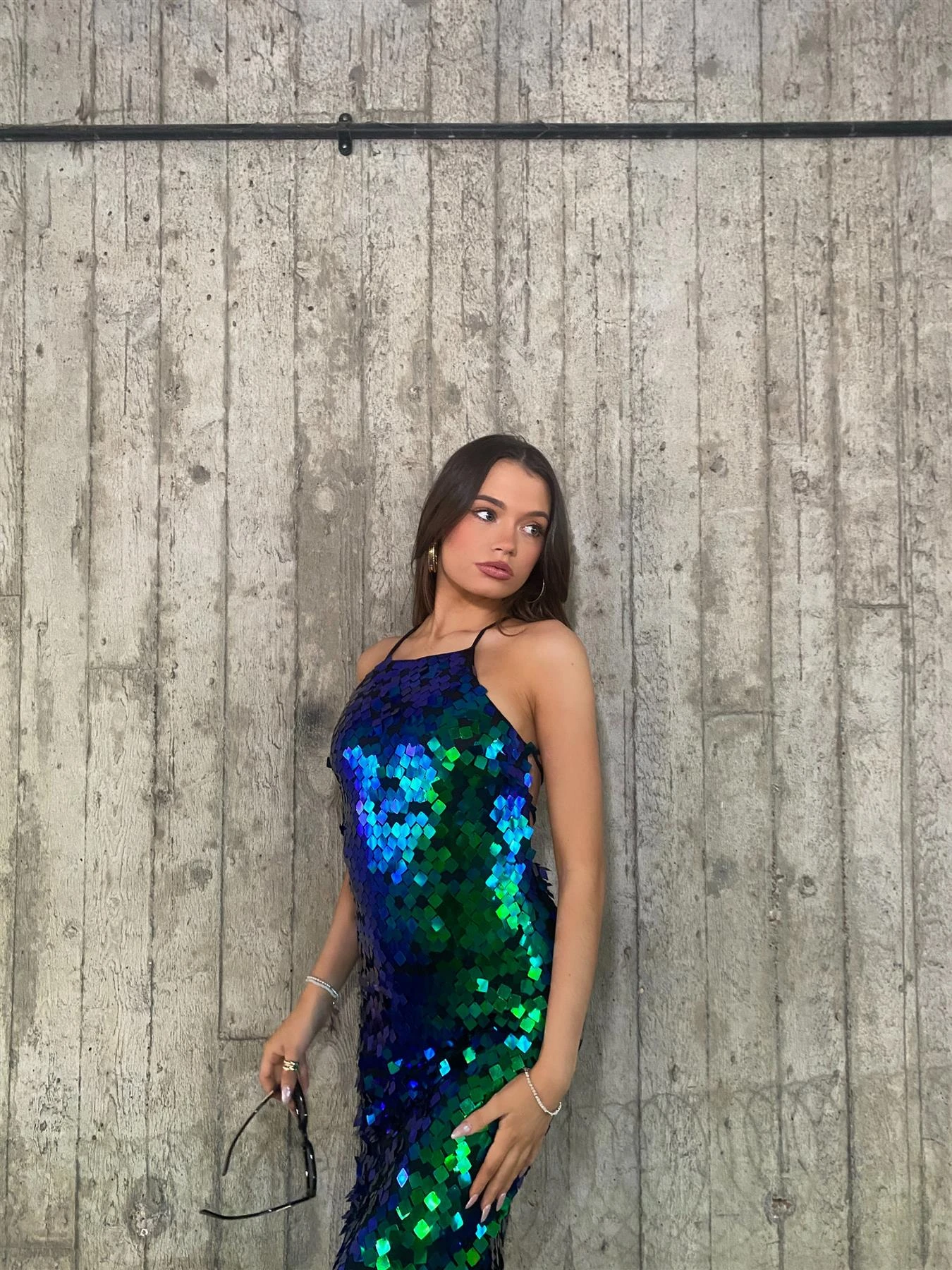 Glamorous Taylor Lace-Up Back Halterneck Midi Dress -Cobalt Sequin-Mix 6 Glamorous Taylor Lace-Up Back Halterneck Midi Dress -Cobalt Sequin-Mix - Image 4