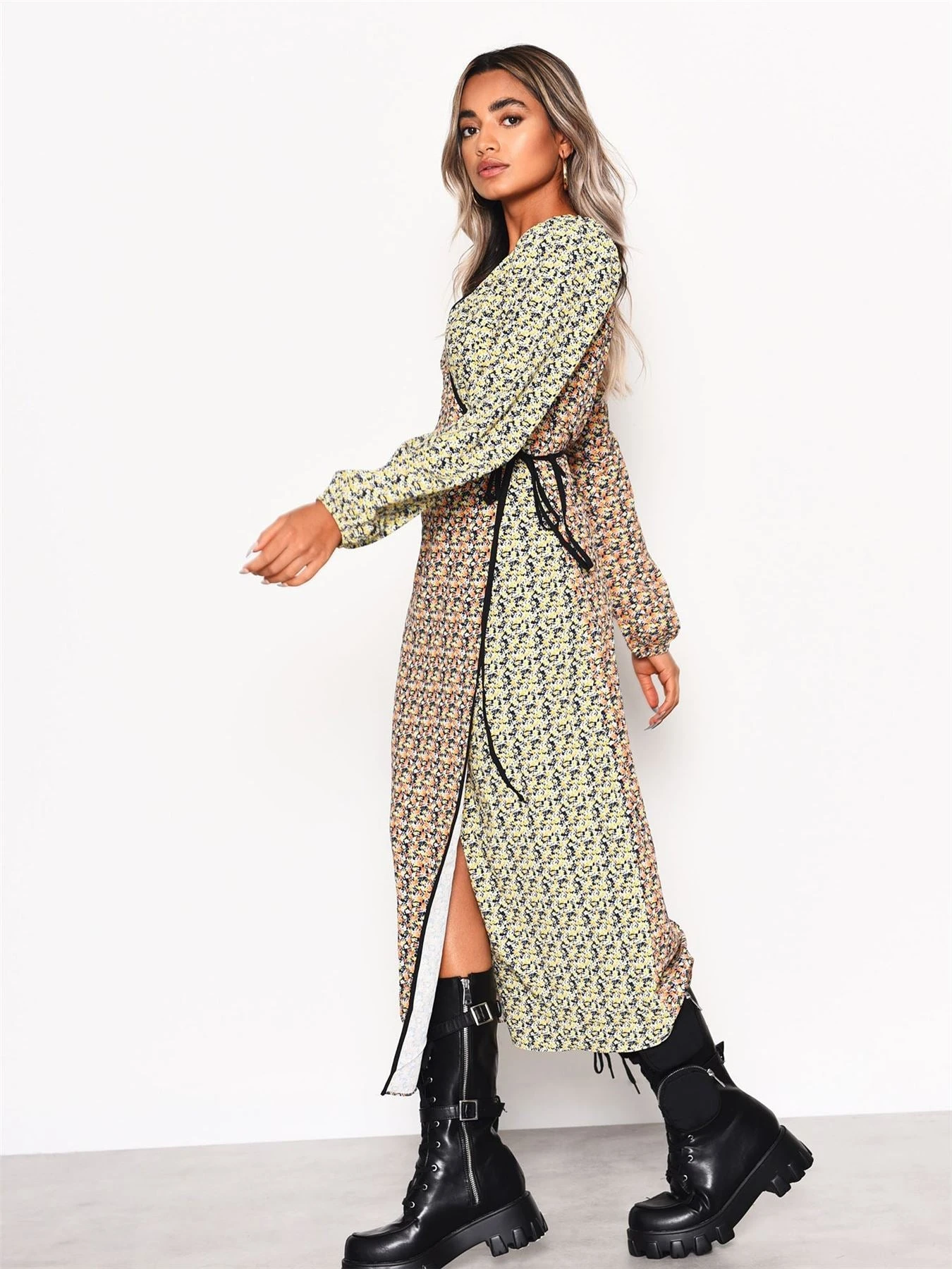 Glamorous Multi Orange-Yellow Ditsy Wrap Midi-Dress 6 Glamorous Multi Orange-Yellow Ditsy Wrap Midi-Dress - Image 4