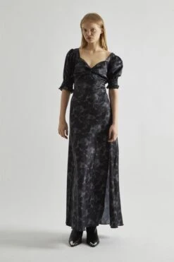 Glamorous Charcoal Digital-Floral Twist-Front Maxi-Dress