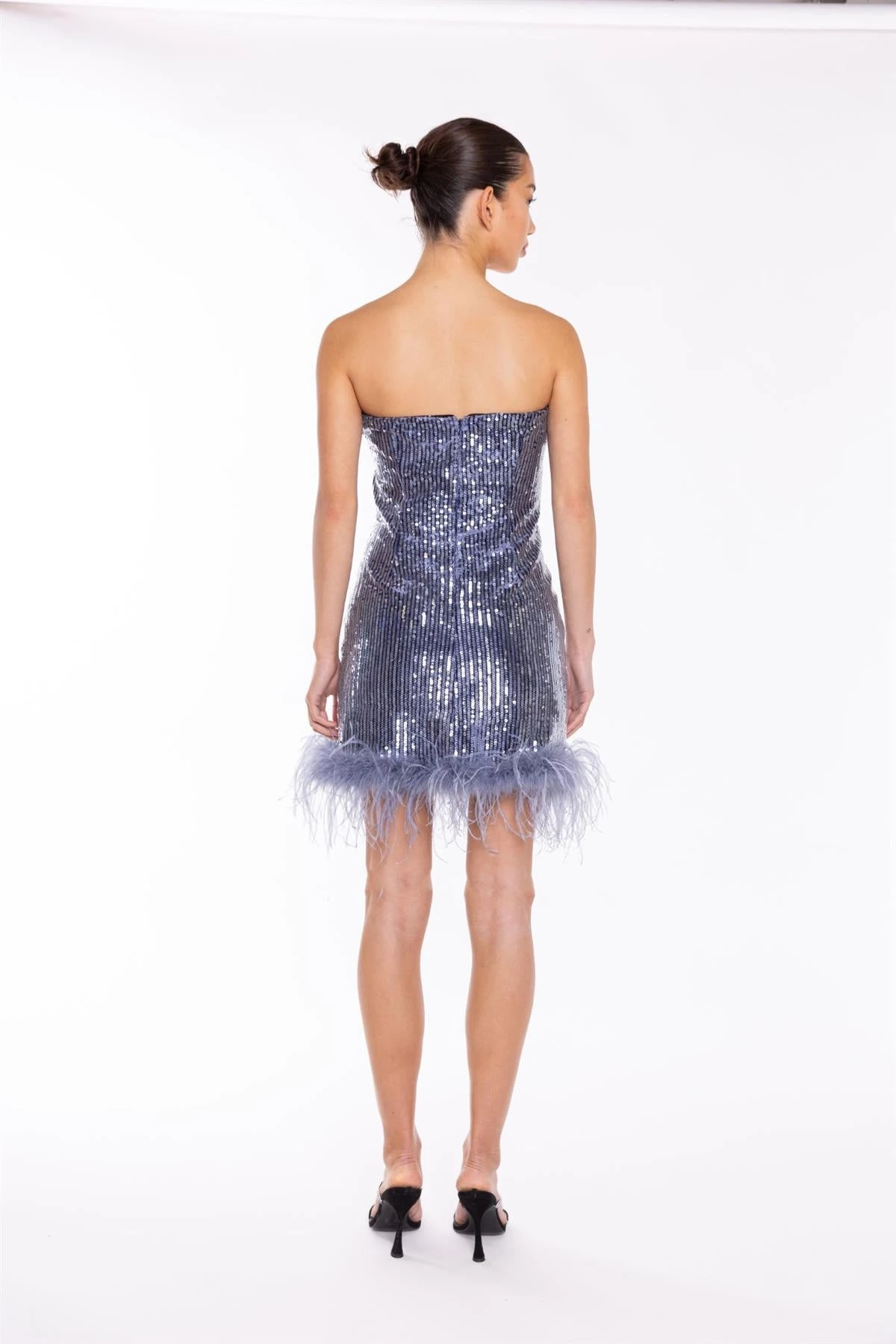 Glamorous Blue-Sequin Feather-Hem Mini-Dress 4 Glamorous Blue-Sequin Feather-Hem Mini-Dress - Image 2
