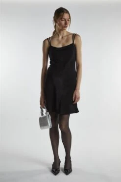 Glamorous Black Satin Strappy Mini-Dress