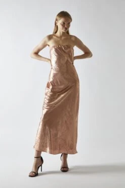 Glamorous Copper-Metallic Strapless Midi Dress