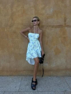 Glamorous Niamh Strapless Hi-Low Dress -Mint-Blue Floral