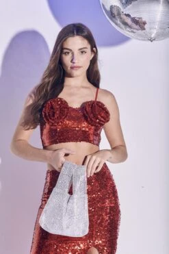 Glamorous Rosa Co-ord Corsage Bust Crop Top - Deep Red