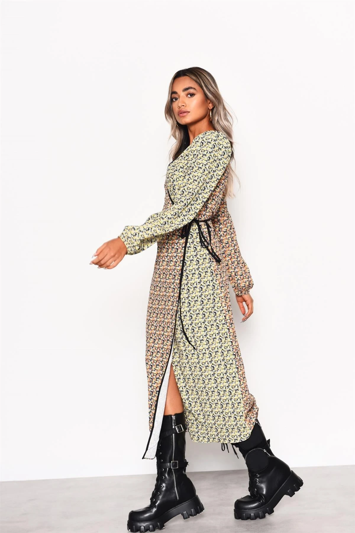Glamorous Multi Orange-Yellow Ditsy Wrap Midi-Dress 5 Glamorous Multi Orange-Yellow Ditsy Wrap Midi-Dress - Image 3