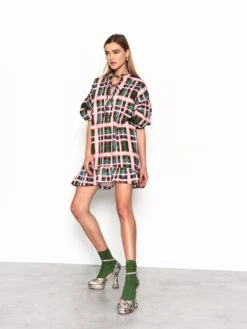 Glamorous Green Check Puff Sleeve Mini Smock Dress -Glamorous Shop AC3367 3