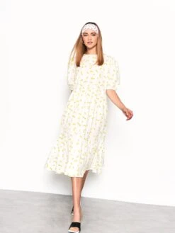Glamorous White Yellow Flower Midi Dress -Glamorous Shop AC3402 CR70 01