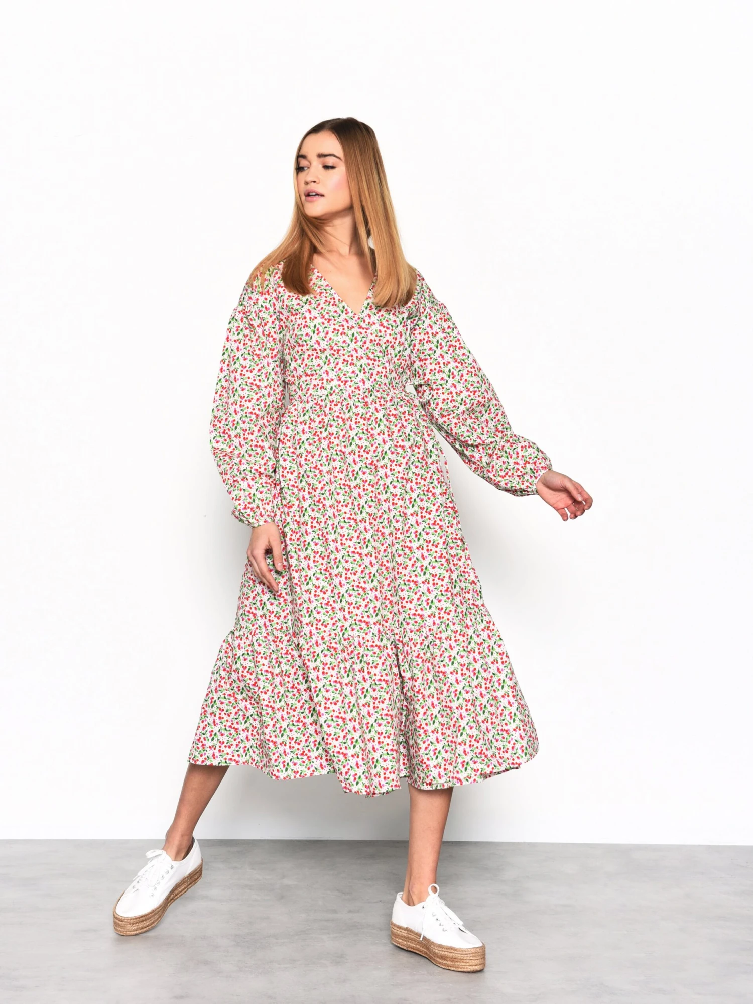 Glamorous Multi White Cherry Print Wrap Midi Dress 3 Glamorous Multi White Cherry Print Wrap Midi Dress