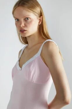 Glamorous Light-Pink-White V-Neck-Midi-Dresses -Glamorous Shop AC4199 DU83 04