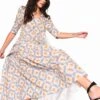 Glamorous Floral Cottage Gingham Tiered Maxi Dress With Frill Neck