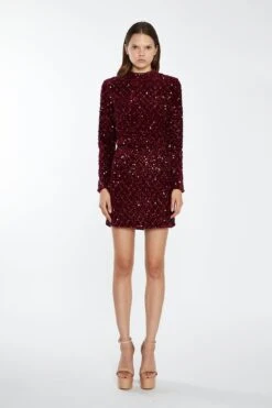 Glamorous Port-Red Velvet-Sequin High Neck -Top -Glamorous Shop AN4314 DK36 01