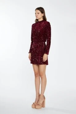 Glamorous Port-Red Velvet-Sequin High Neck -Top -Glamorous Shop AN4314 DK36 03