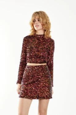 Glamorous Pink Sequin Velvet Mini Skirt -Glamorous Shop AN4315 CZ31 01