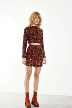 Glamorous Pink Sequin Velvet Mini Skirt -Glamorous Shop AN4315 CZ31 03