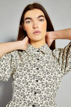 Glamorous Cream Floral Skater Shirt Dress -Glamorous Shop AN4376 BQ60 04