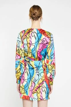 Glamorous Multi-Abstract Scribble Wrap Mini-Dress -Glamorous Shop AN4501A DK24 04