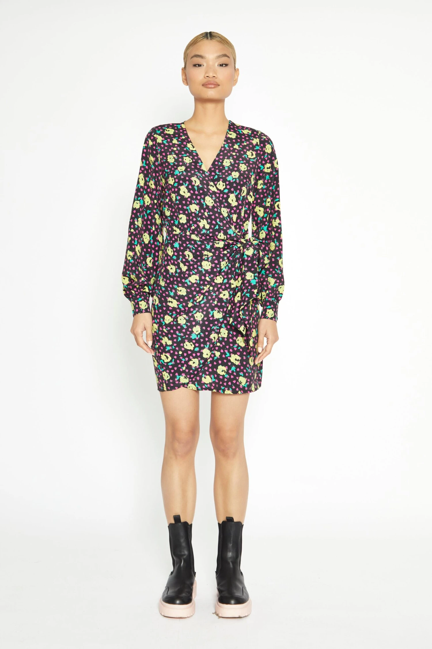 Glamorous Black Multi Rose Mini Wrap Dress 3 Glamorous Black Multi Rose Mini Wrap Dress