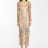 Glamorous Rose-Gold Sequin Mesh V-Neck Maxi-Dress