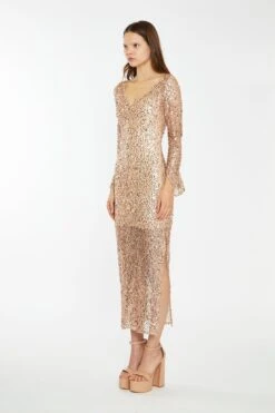 Glamorous Rose-Gold Sequin Mesh V-Neck Maxi-Dress 9 Glamorous Rose-Gold Sequin Mesh V-Neck Maxi-Dress -Glamorous Shop AN4615 BE81 03