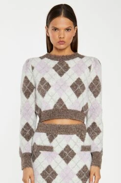 Glamorous Brown Multi-Argyle Glitter Knit Crop-Jumper -Glamorous Shop AN4643 DM02 01copy