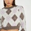 Glamorous Brown Multi-Argyle Glitter Knit Crop-Jumper -Glamorous Shop AN4643 DM02 04