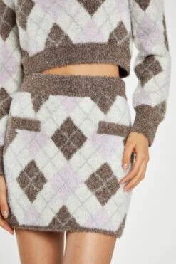 Glamorous Brown Multi-Argyle Glitter Knit Mini-Skirt -Glamorous Shop AN4644 DM02 04