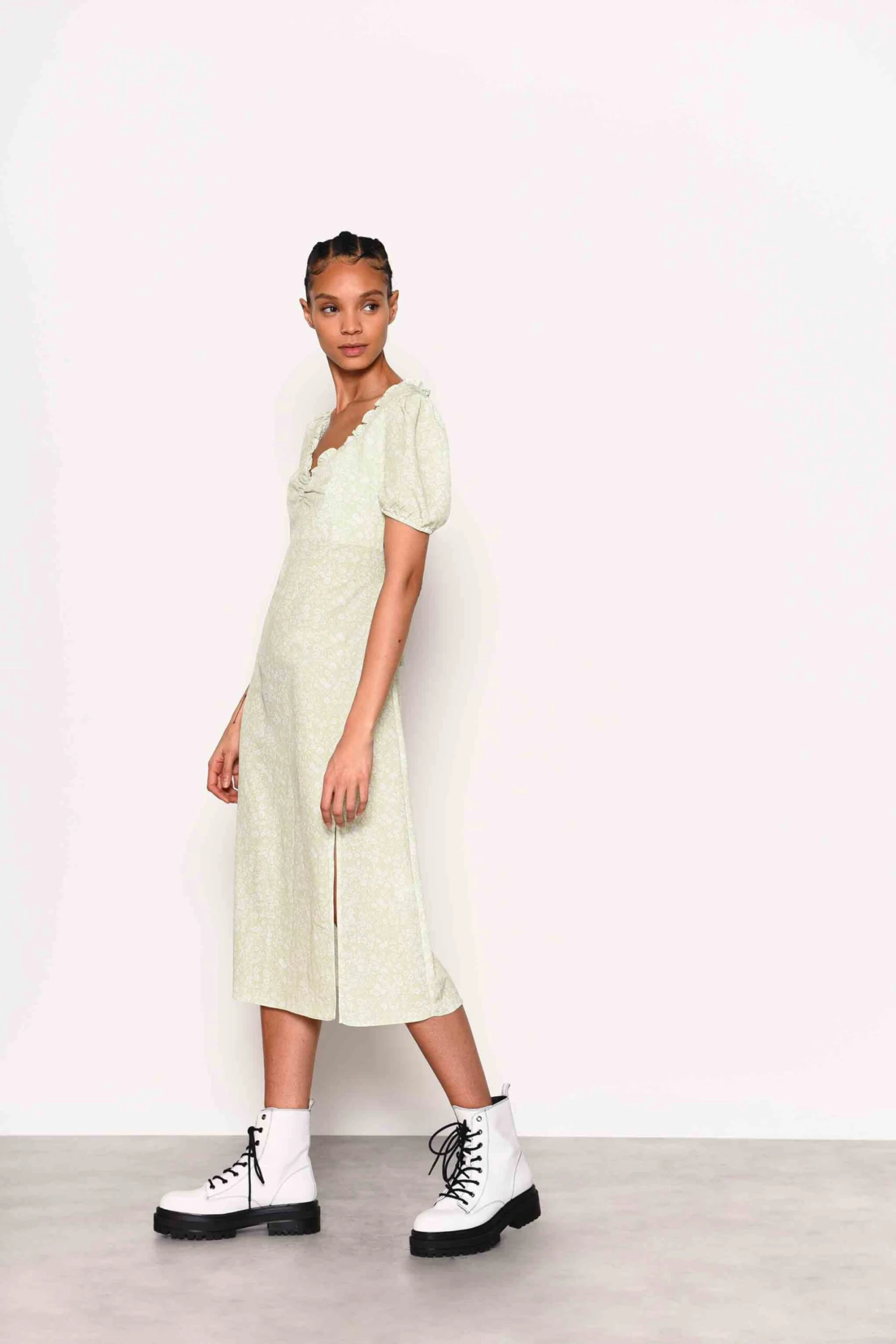 Glamorous Green Ditsy Print Side Split Midi Dress 3 Glamorous Green Ditsy Print Side Split Midi Dress