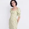 Glamorous Care Olive Green Flower Puff Sleeve Mini Dress