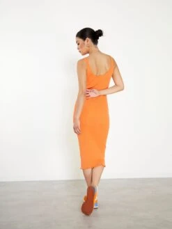 Glamorous Care Orange Ribbed Midi Dress -Glamorous Shop CA0127 ORANGE 034