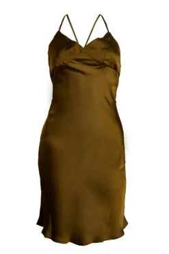 Glamorous Khaki Satin Tie Back Detail Mini Dress -Glamorous Shop CA0230 01