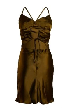 Glamorous Khaki Satin Tie Back Detail Mini Dress -Glamorous Shop CA0230 02