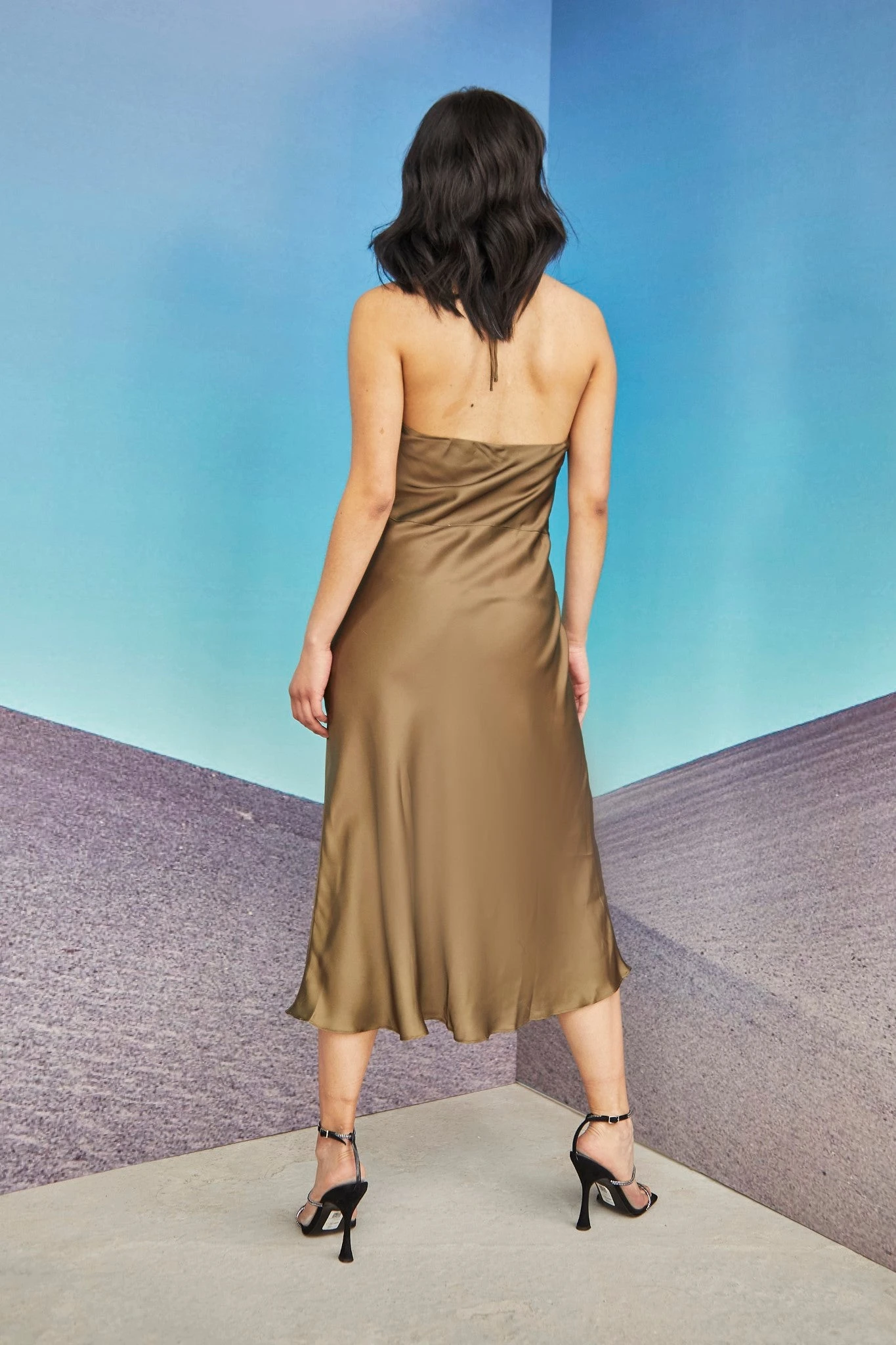 Glamorous Care Khaki Satin Cowl Neck Midi Dress 4 Glamorous Care Khaki Satin Cowl Neck Midi Dress - Image 2