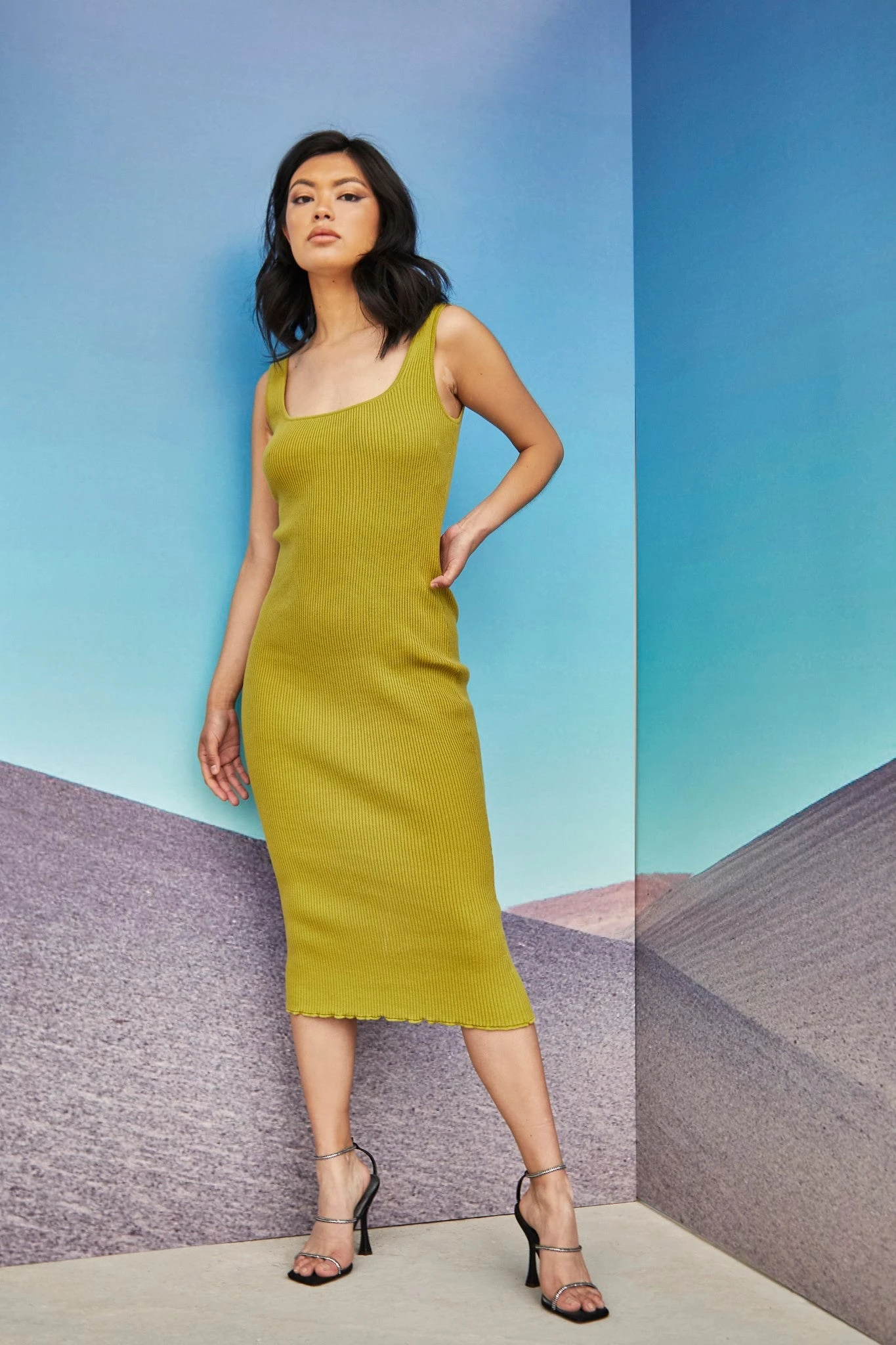 Glamorous Care Olive Knit Square Neck Midi Dress 3 Glamorous Care Olive Knit Square Neck Midi Dress