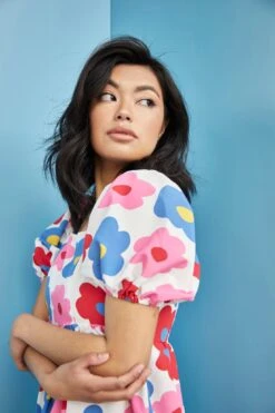 Glamorous Care Bright Large Floral Puff Shoulder Mini Dress -Glamorous Shop CA0252 CV81 01