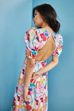 Glamorous Care Abstract Rainbow Print V- Neck Puff Shoulder Midi Dress 9 Glamorous Care Abstract Rainbow Print V- Neck Puff Shoulder Midi Dress -Glamorous Shop CA0261 CV79 02