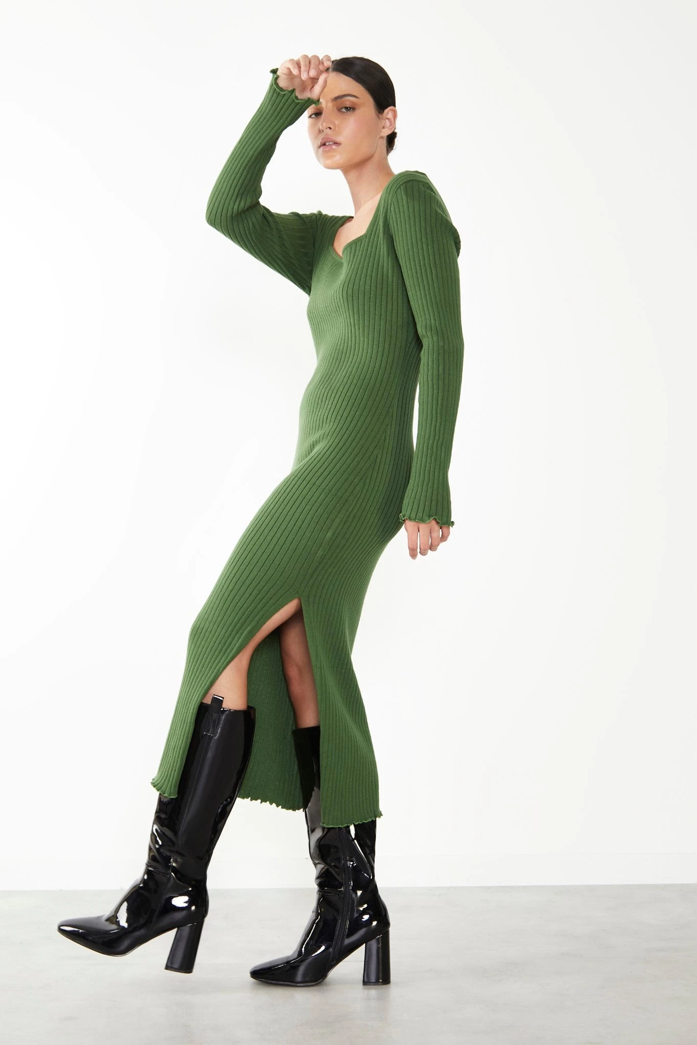 Glamorous Care Green Ribbed Long Sleeve Midi Dress 6 Glamorous Care Green Ribbed Long Sleeve Midi Dress - Image 4