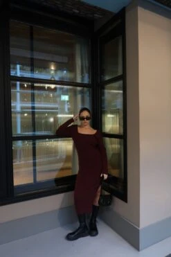 Glamorous Wine Square-Neck Knitted Midi-Dress 11 Glamorous Wine Square-Neck Knitted Midi-Dress -Glamorous Shop CA0334A WIN 07