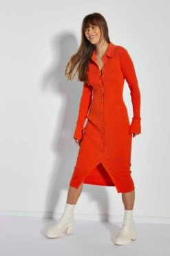 Glamorous Care Orange Button Though Midi Dress -Glamorous Shop CA0394 ORA 04