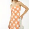Glamorous Orange-White Gingham Bias Cut Mini-Dress -Glamorous Shop CA0396 DE44 01copy