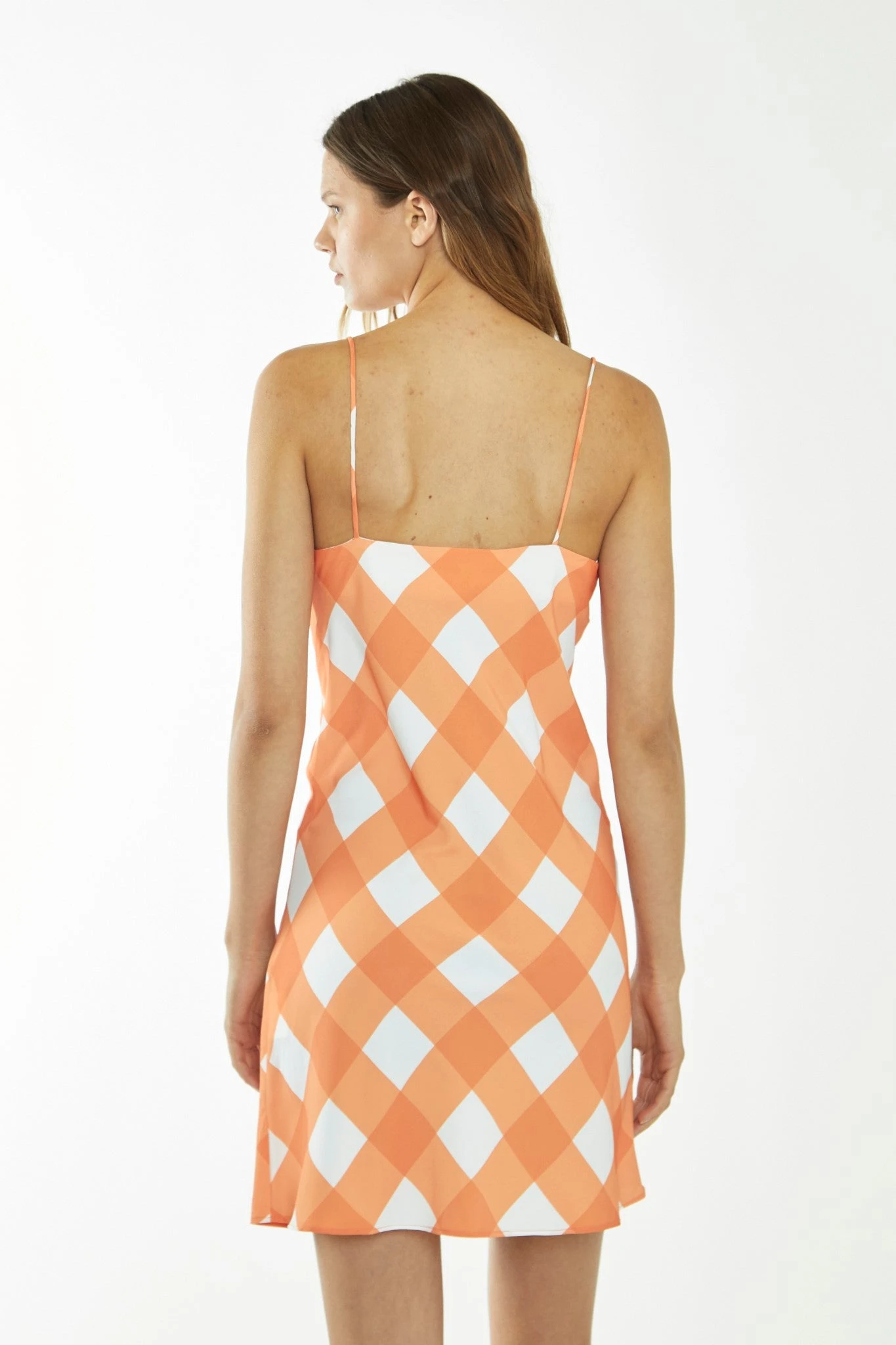 Glamorous Orange-White Gingham Bias Cut Mini-Dress 4 Glamorous Orange-White Gingham Bias Cut Mini-Dress - Image 2