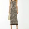 Glamorous Stone-Brown Marl Knit Cut-Out Midi-Dress