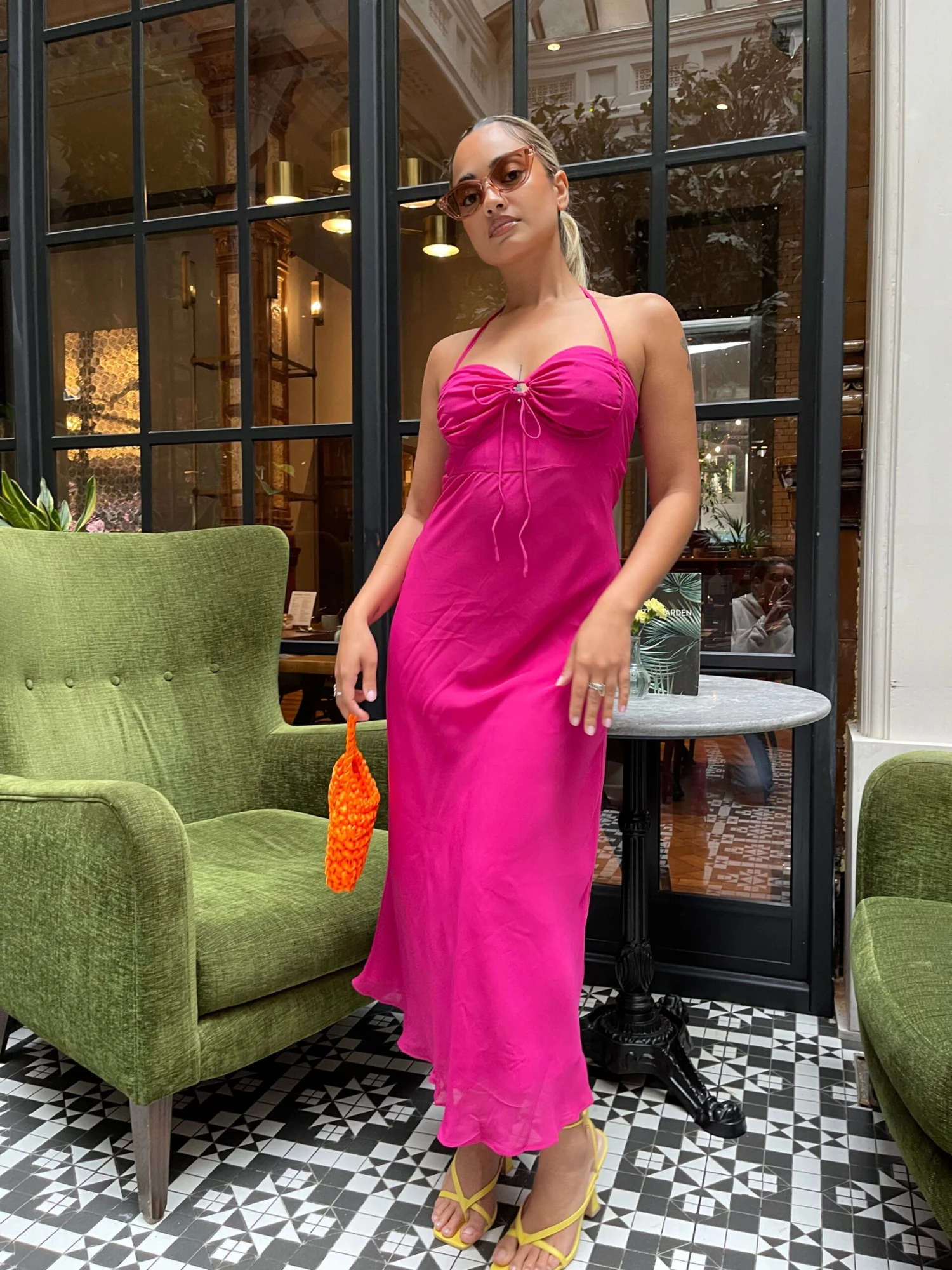 Glamorous Bright-Pink Gathered-Bust Halterneck Midaxi-Dress 4 Glamorous Bright-Pink Gathered-Bust Halterneck Midaxi-Dress - Image 2